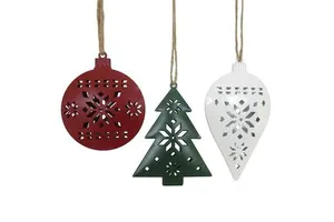 Wholesale Laser-Cut Metal Christmas Ornaments Set Intricate Snowflake Hanging Pendants For Tree Decoration Red Green White Iron