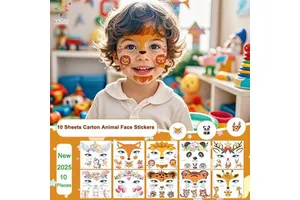 Animal Temporary Waterproof Removable Paper Face & Body Tattoo Sticker Set 3-5 Days Durability for Kids Party Birthday Supplies