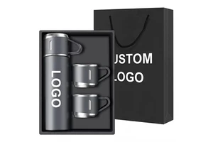 Custom Flask Gift Set 500ml Double Wall Stainless Steel Luxury Thermos Insulated Water Bottle Set Vacuum Flask Mug With 3 Lids