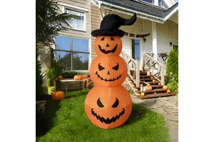 6 FT Halloween Inflatable Stacked Pumpkins with Witch Hat LED Light Outdoor Yard Decoration