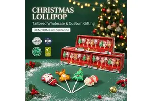 Bulk 8 Count Xmas Lollipop Gift Set Halal Certified Handmade Hard Candy Mixed Christmas Characters Factory Price