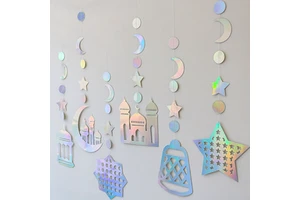 Eid Ramadan Islamic Star Moon Mosques Hanging Decoration Streamers Paper Banner Small Portable for Party Supplies