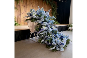 Modern Wedding Background Decoration Flowers Row Stage Arrangement Props Dusty Blue Silk Flower Table Runner for Event