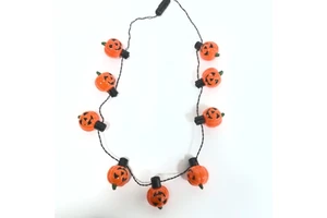 Plastic ABS Pumpkin LED Glowing Necklace Decoration 100cm Indoor/Outdoor Use Durable & Non-Toxic for Halloween Parties