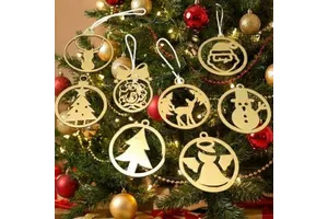 Laser Cut Metal Christmas Tree Ornaments Set Festive Hanging Baubles Holiday Decorations Snowman Reindeer Santa Angel