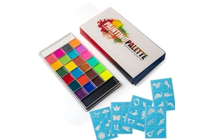 20 Colors Natural Plant-Based CE Certified Transparent Lid Waterproof Face Body Paint Palette Stencils High Pigment Painting