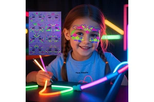 Glow in the Dark Tattoos Stickers Fake Face Temporary Tattoos Kids Makeup UV Neon Floral Body Paint Tattoo Stickers Decorations