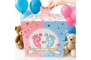 Baby Gender Reveal Voting Box, Boy or Girl Guess Vote Box with Name Tags, Gender Reveal Party Game Supplies for Baby Shower