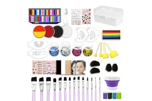 Professional Eco-Friendly Rainbow Face Paint Kit Non-Toxic Water-Based Customizable Colors Split Cake Glitter Tools