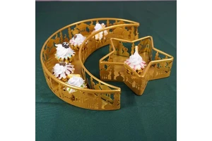 Ruiyi High Quality Customizable Metal Moon Star Trays 28*20*5cm 15cm Serving Ramadan EID Mubarak Decorations Table Supplies