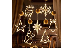 Warm White Christmas Window Decoration LED Battery String Lights Suction Cup Hanging Lights Christmas Tree Holiday Decor Lights