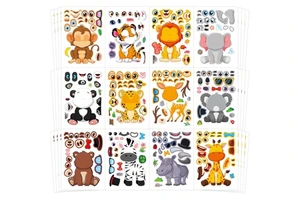 Create Funny Safari Animals Stickers, Make a Face Stickers for Boys and Girls, Travel Sticker Books, Party Favors, Birthday,
