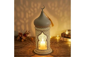 Custom Metal Ramadan Table Metal Lantern Gold Iron Craft Candle Holder For Islamic Eid Mubarak Gift Home Decoration