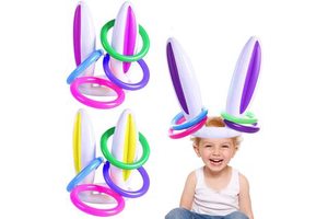 Inflatable Ring Toss Pool Game Set Rabbit Ears Ring Toss Party Games Inflatable Toys Gift for Kids Family Party