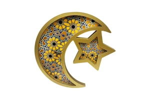 Small Portable Handmade Durable Wooden Crescent Moon Serving Box Islamic Design for Dates Candies Snacks Ramadan Eid Table Decor