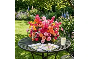 Boho Orange Pink Artificial Flower Arrangement Summer Garden Wedding Table Centerpiece Floral Bouquet Outdoor Party Event Decor