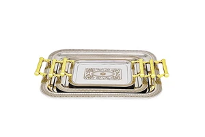 Middle East Stainless Steel Flower Emboss Retro Craft Arabic Tray For Serving