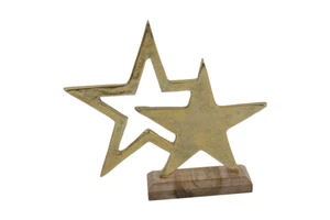 High Quality Gold Plated With Brown Wooden Based Christmas Star Shape Ornaments for Home Indoor and Outdoor Decoration and Gift
