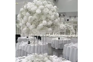 Factory Wholesale Custom High-quality White Rose Silk Artificial Flower Ball Centerpieces Wedding Table Decoration