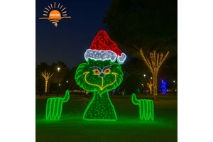 Custom Wholesale Grinch Christmas Lights Motif Outdoor LED Lighted Yard Decoration Animated Large Grinch Face Decorations Lights