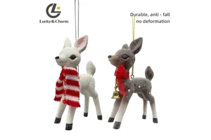 China Supplier Handmade Christmas Tree Decorative Fiberglass Hanging Xmas Glitter Reindeer Ornaments