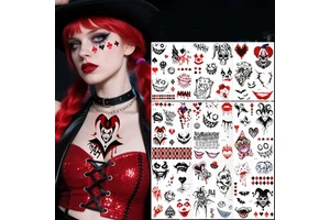 Waterproof Halloween Face Tattoos Skeleton Clown Face Sticker Big Mouth Halloween Prank Makeup Temporary Tattoo