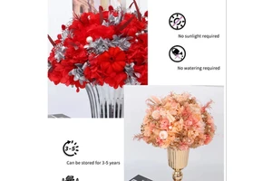 Wholesale Preserved Rose Table Centerpiece, Eternal Flower Arrangement with Retrro Metal Vase for Wedding Table Restaurant Hotel