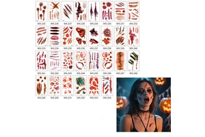Halloween Makeup Temporary Face Mouth Tattoos Stickers Horror Clown Face Scars Wound Tattoo Makeup Kit for Cosplay Party