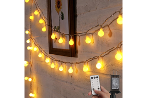 Globe String Lights Remote Mini PVC LED Indoor Outdoor Bedroom Party Wedding Garden Christmas Tree Decor 8 Modes IP44 33ft Warm