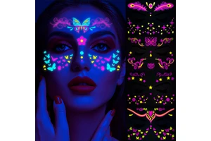 8pcs/Set Fluorescence Face Tattoo Temporary Tattoos Waterproof Makeup Decals for Party Concert Bar Music Art Festival Stickers