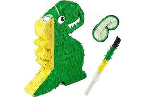 Nicro Hot Sell Summer Outdoor Decoration Birthday Party Activities Game for Boy Kids Green Dinosaur Pinata With Blindfold Stick