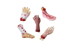 LEKSE Halloween Prop Decoration Severed Hands Feet Set Scary Fake Bloody Broken Body Parts Outdoor Yard Decor Rubber Cloth
