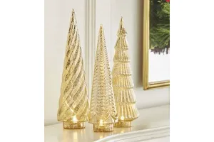Modern Design Metal Christmas Tree Figurine with LED Lights Customized Color & Size Handicraft Tabletop Decoration