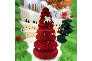 Large Size 180cm Paper Honeycomb Tree Christmas Festival Tree Hanging Ornaments with Magnets Xmas Home Decorations