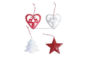 Metal Christmas Ornaments Heart Tree Star Die Cutting Hanging Decorations Red White Classic Style High Quality