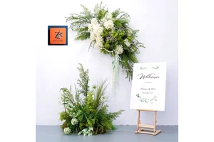 Greenery Wedding Decor Walkway Fake Grass Outdoors Aisle Flowers Table White Flower Runner Flower Arrangements Centerpieces
