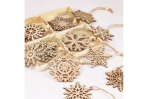 Eco-Friendly Snowflake Wooden Christmas Ornament Tree Decoration with Bag for Home and Other Decorations Minimum Order 100pcs