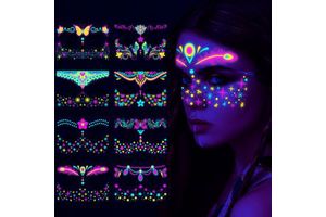 Fluorescent Halloween Face Tattoo Stickers Death Skeleton Print Masquerade Neon Body Decoration Stickers Tattoo