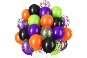 Halloween Themed Balloon Pack 44PCS Black Orange Purple Green Latex Confetti Balloons for Party Birthday Holiday Decor Supplies