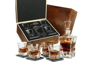 Customized Old Fashioned Retro Classic Crystal Whisky Decanter Set Wooden Box Whiskey Glass Set Whisky Glass Set Gift Box