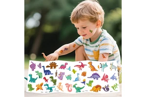 Waterproof Face Temporary Tattoos Stickers Dinosaur Party Favors Birthday Party Supplies Glitter Paper Tattoo Stickers