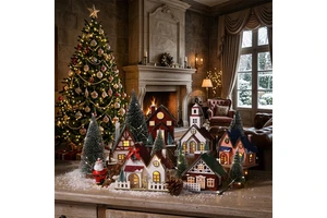 LANTINGXU Christmas Ornament Manufacturer Supply Wooden Table House Ornaments Kids Christmas Gifts Snow House With Lights