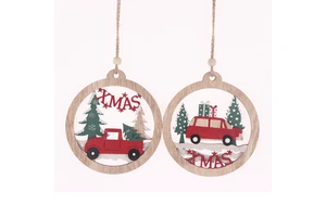 Christmas Hanging Ornaments Laser Cut Wood Pendant Red & Green Details for Holiday Decor