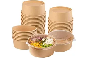 Disposable Paper Food Container Kraft Paper Salad Bowl Wholesale Round Paper Bowl With Clear Lid for Diet