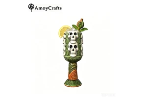Halloween Themed Custom Tall Skull Tiki Mug Ceramic Cocktail Goblet Wholesale Tribal Barware For Bar Holiday Serving