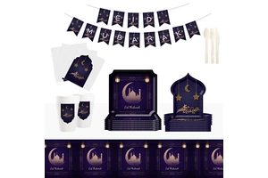 DAMAI Ramadan Dining Moon Tableware Set Includes Disposable Plates Napkins-Modern Luxury Design 9inch Size for Ramadan Kareem