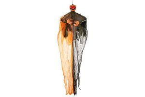 Hanging Pumpkin Ghost 6 Feet Glowing Red Eyes Bendable Arms Halloween Decor