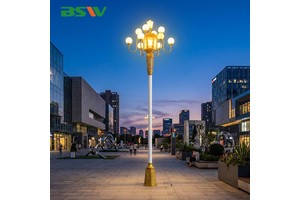 BSW Luxury Decorative Combined Lamp Ornate Classical Style 8m 10m 12m Garden Light With Golden Base For Modern City Landscape