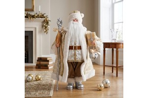 Brocade Champagne Silver Standing Xmas Big Santa Papa Noel Toys For Christmas Decorations Navidad