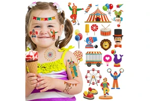 Custom 10 Sheets Non-Toxic EN71 Certified Kids Tattoo Stickers Waterproof Temporary Body Art Amusement Park Circus Clown Magic